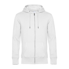 B&amp;C cipzáros kapucnis férfi pulóver kétoldali zsebekkel O86, White-3XL férfi pulóver, kardigán