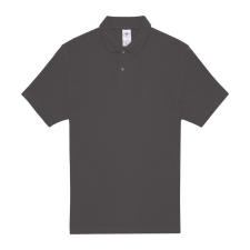 B&amp;C rövid ujjú kétgombos unisex pamut galléros póló O06, Anthracite-4XL férfi póló