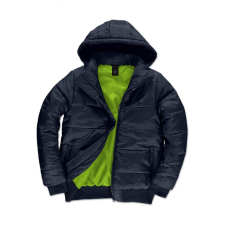 B and C Férfi kapucnis hosszú ujjú kabát B and C Superhood/men Jacket 2XL, Sötétkék/Neon Zöld férfi kabát, dzseki