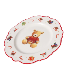  B.G.2059220 Porcelán desszerttányér 20,5cm, piros pulcsis macival, Bailey konyhai eszköz