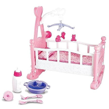 Baba bölcső - fehér - rózsaszín 59 x 32 x 53 cm (02462) játékbaba felszerelés