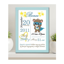  Baba emlékőrző falikép - Ajándék babaszületésre kék grafika, keretezett kép