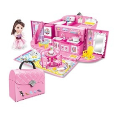  Babaház kistáskában - babával és bútorokkal babakocsi kiegészítő