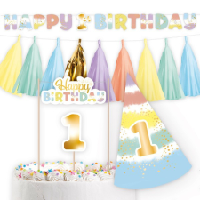 Baby 1st Birthday Rainbow dekoráció szett 4 részes party kellék