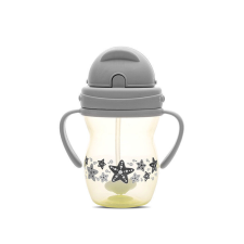Baby Care Baby Care szívószálas itató fogantyúval 275ml - Grey/Yellow babaétkészlet