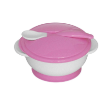 Baby Care etető tál + kanál - pink babaétkészlet