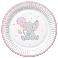 Baby elefánt Pink Balloon papírtányér 8 db-os 18 cm party kellék