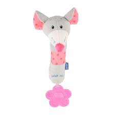 BABY MIX Gyermek sípolós plüss játék rágókával Baby Mix egérke szürke plüssfigura