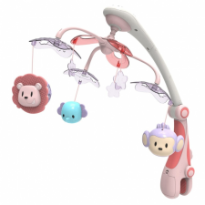 BABY MIX Műanyag körhinta vetítővel Baby Mix szafari rózsaszín hinta, mászóka