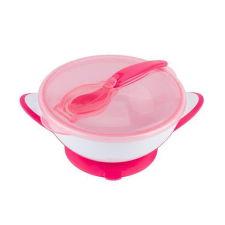  BabyOno tányér - tapadó aljú, fedeles, kanállal rózsaszín 1063/03 babaétkészlet
