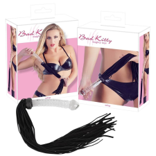  Bad Kitty - bőr korbács üveg dildóval (áttetsző-fekete) anál