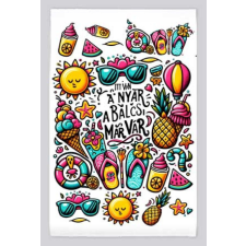  Balatonos kéztörlő, konyharuha, Itt van a nyár, a Balcsi már vár lakástextília