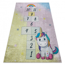 BAMBINO 54060 mosható szőnyeg Egyszarvú, komló gyerekeknek csúszásgátló - rózsaszín / sárga 200x290 cm lakástextília