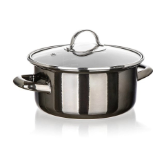Banquet METALLIC Black zománcozott, 20 cm 2 l, fedővel edény