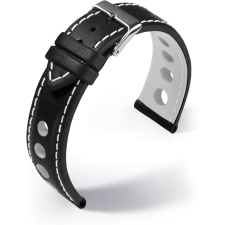 Barington Racing bőr óraszíj, fekete/fehér 20mm óraszíj