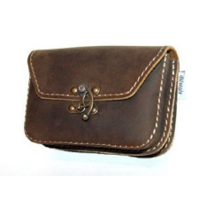  Barna bőr övtáska, dupla fakkos, horgas csatos, fekvő ajándéktárgy