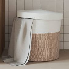  barna és fehér pamut tárolókosár fedéllel Ø40 x 35 cm bútor