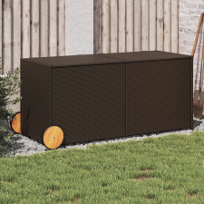 barna polyrattan kerti tárolóláda kerekekkel 283 L kerti tárolás