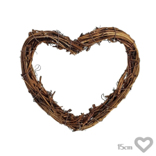  Barna szív vesszőkoszorú, mérete: 15 cm dekorációs kellék