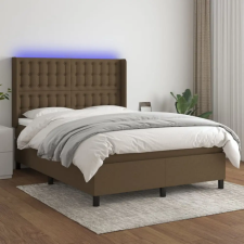  barna szövet rugós és LED-es ágy matraccal 140x190 cm ágy és ágykellék