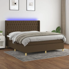  barna szövet rugós és LED-es ágy matraccal 160x200 cm ágy és ágykellék