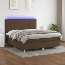  barna szövet rugós és LED-es ágy matraccal 180 x 200 cm ágy és ágykellék