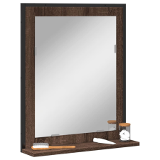 Barna tölgy szerelt fa fürdőszobai tükör polccal 50x12x60 cm fürdőszoba bútor
