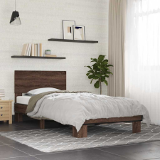 barna tölgyszínű szerelt fa és fém ágykeret 75 x 190 cm ágy és ágykellék