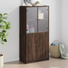  barna tölgyszínű szerelt fa magasszekrény ajtókkal 68x37x142 cm bútor