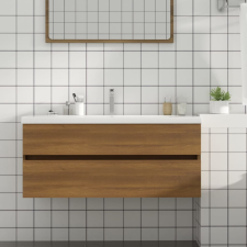 Barna tölgyszínű szerelt fa mosdószekrény 100 x 38,5 x 45 cm fürdőszoba bútor