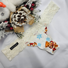 Barones Mikulásos-Karácsonyi tanga ecru-maci mintás M női alsó