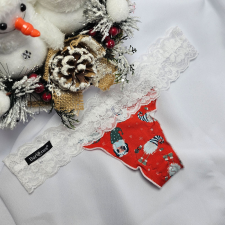 Barones Mikulásos-Karácsonyi tanga piros-manó mintás M női alsó