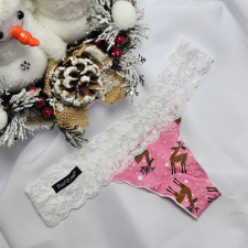 Barones Mikulásos-Karácsonyi tanga rózsaszín-rénszarvas mintás L női alsó