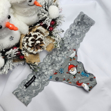 Barones Mikulásos-Karácsonyi tanga szürke-manó mintás XL
