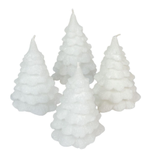  Bársony glitter fenyőfa gyertya 75x100mm fehér 4db/csom dekorációs kellék