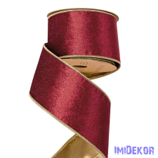  Bársony szalag drótos szegéllyel 63mm x 5m - Bordó-Arany dekorációs kellék
