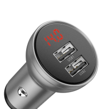Baseus autós töltő kijelzővel, 2x USB, 4.8A, 24W (ezüst) mobiltelefon kellék