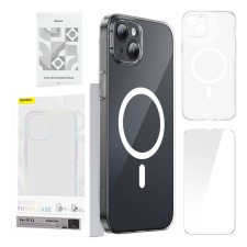 Baseus Crystal Clear mágneses telefontok iPhone 13 (átlátszó), edzett üvegfólia + tisztítókészlet tok és táska