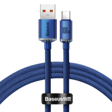 Baseus crystal shine series usb-c kábel cajy000403, 100w, 1.2m, kék kábel és adapter