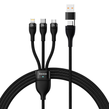 Baseus Flash Series 2 USB-A + USB-C apa - MicroUSB + USB-C + Lightning apa Töltő kábel - Fekete (1.2m) kábel és adapter