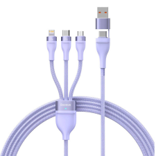 Baseus Flash Series 2 USB-A + USB-C apa - MicroUSB + USB-C + Lightning apa Töltő kábel - Lila (1.5m) kábel és adapter