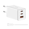 Baseus GaN5 Pro hálózati töltő (USB-A + 2x USB-C aljzat, 65W, fehér)