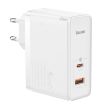 Baseus GaN5 Pro USB-C + USB fali töltő 100W  1m kábel fehér (CCGP090202) (CCGP090202) mobiltelefon kellék