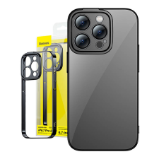 Baseus Glitter iPhone 14 Pro Max Átlátszó tok és üvegfólia (fekete) mobiltelefon kellék