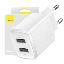 Baseus kompakt gyorstöltő, 2x USB, 10.5W (fehér) mobiltelefon kellék