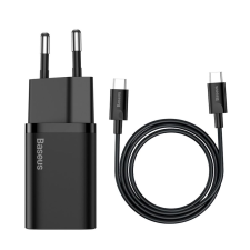 Baseus Super Si 1C 25W gyorstöltő adapter, USB-C-USB-C kábellel, 1m, fekete (TZCCSUP-L01) (TZCCSUP-L01) mobiltelefon kellék