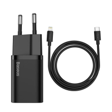 Baseus Super Si 1C gyors hálózati töltő USB-C 20 W Power Delivery + Type-c USB - Lightning kábel 1 m fekete (TZCCSUP-B01) mobiltelefon kellék