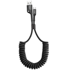 Baseus USB töltő- és adatkábel, USB Type-C, 100 cm, 2000 mA, spirálkábel, Baseus Fish Eye Spring, CATSR-01, fekete kábel és adapter