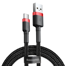Baseus USB töltő- és adatkábel, USB Type-C, 200 cm, 2000 mA, törésgátlóval, gyorstöltés, cipőfűző minta, Baseus Cafule CATKLF-C91, fekete/piros kábel és adapter