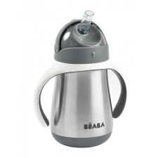 Beaba - Rozsdamentes Acél Szívószálas Ivóohár 250 ml - Sötétszürke itatópohár